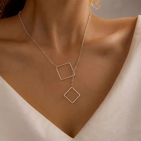 Square pendant necklace.Simple design pendant Geometric. Metal. Elegant Gift Chr - Picture 3 of 8